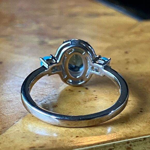 London Blue Topaz Sleeping Beauty Turquoise Sterling Silver Ring Size 8 - Picture 5 of 10